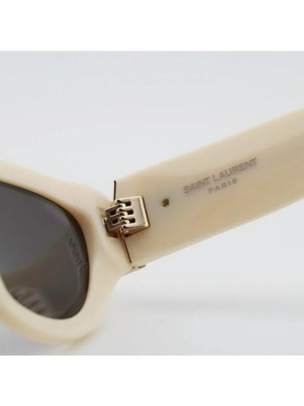 Saint Laurent SL M94 012 Sunglasses Shiny Ivory Cat Eye Frame, Grey Lenses